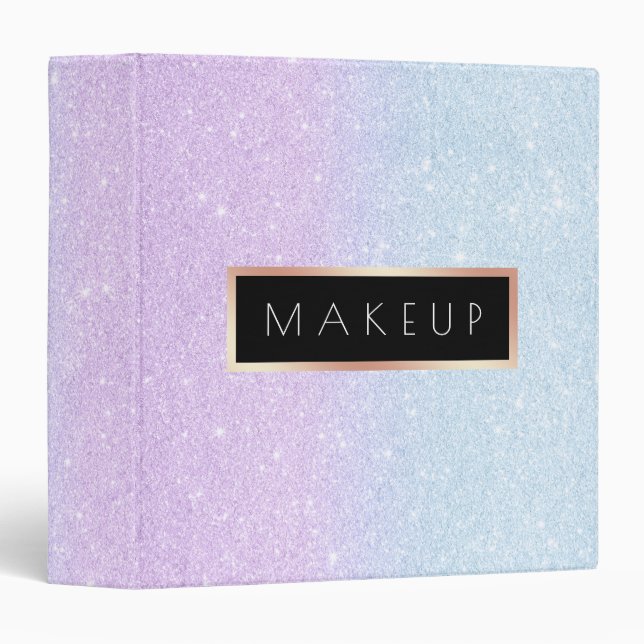 Elegant blue & purple glitter makeup artist 3 ring binder (Front/Spine)