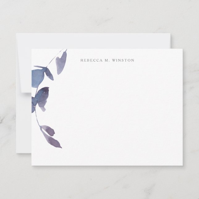 Elegant Blue Purple Greenery Stationery Note Card (Front)