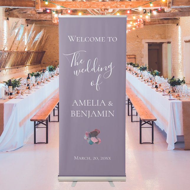 Elegant Blue Purple Hydrangeas Wedding Welcome Retractable Banner (Creator Uploaded)