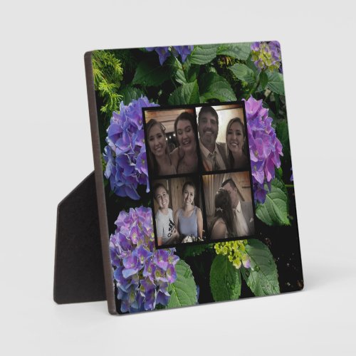 Elegant blue purple magenta green floral grid plaque
