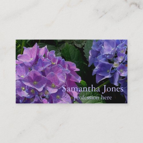 Elegant blue purple magenta green floral hydrangea business card