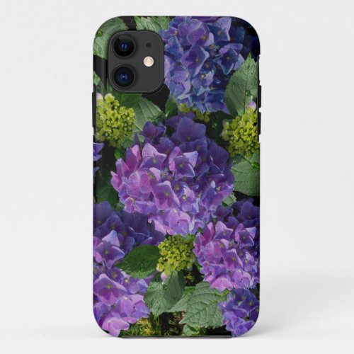 Elegant blue purple magenta green floral hydrangea iPhone 11 case