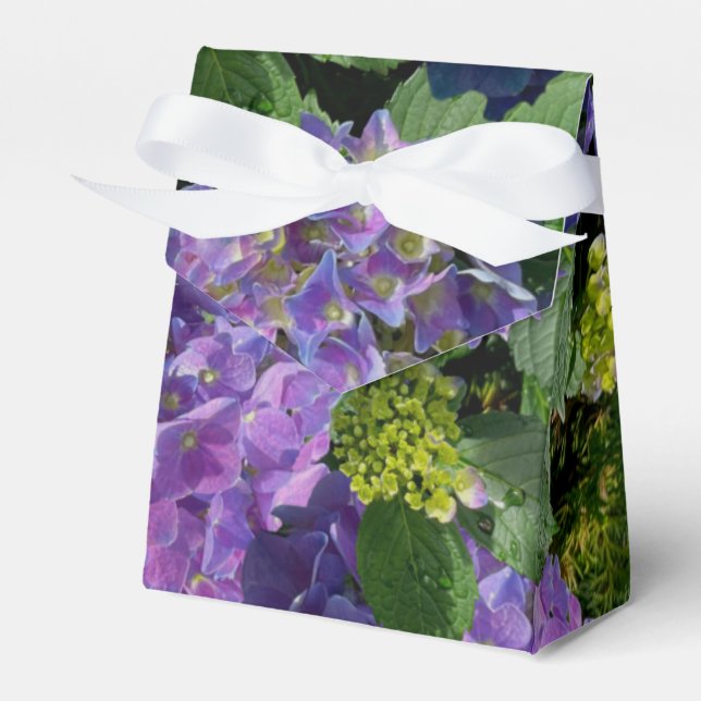 Elegant blue purple magenta green floral hydrangea favor boxes (Front Side)