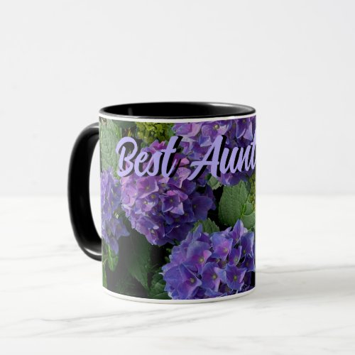Elegant blue purple magenta green floral hydrangea mug