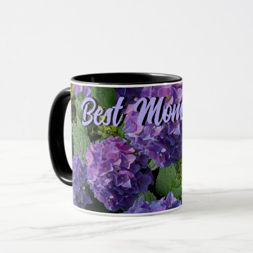 Elegant blue purple magenta green floral hydrangea mug