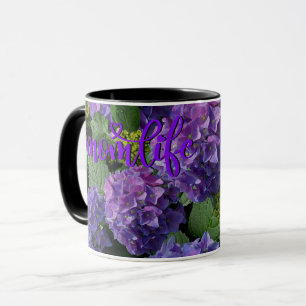 Elegant blue purple magenta green floral hydrangea mug