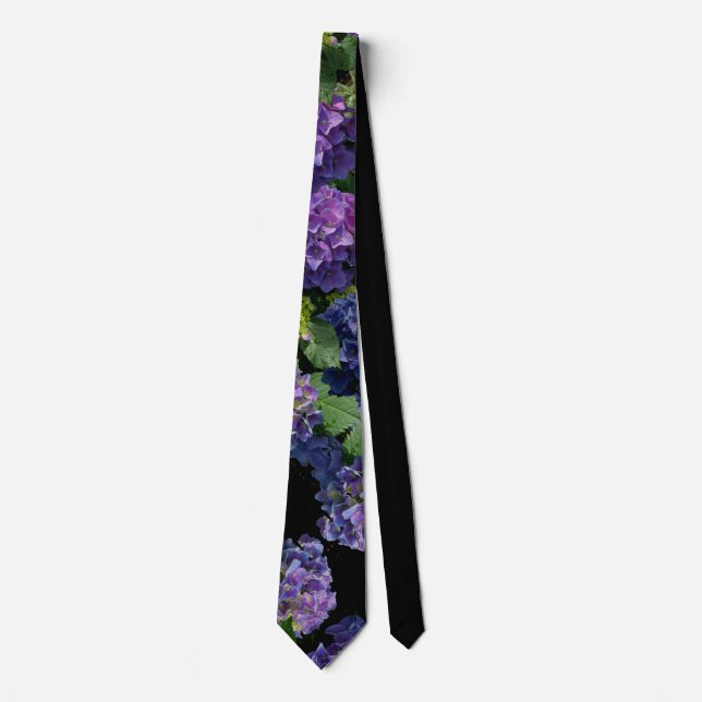 Elegant blue purple magenta green floral hydrangea neck tie (Front)