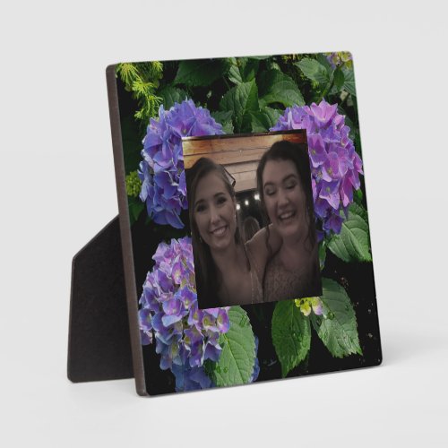 Elegant blue purple magenta green floral hydrangea plaque