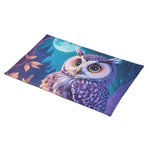 Elegant Blue Purple Magical Owl Comic AI Art  Cloth Placemat