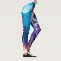 Elegant Blue Purple Magical Owl Comic AI Art  Leggings