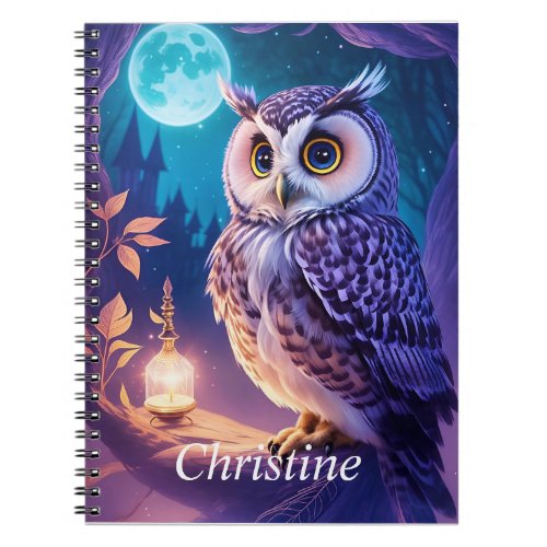 Elegant Blue Purple Magical Owl Comic AI Art  Notebook