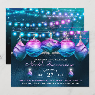 Elegant Blue & Purple Mermaid Baubles Quinceanera Invitation