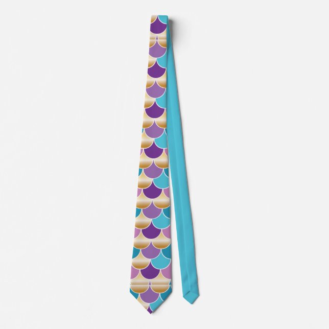 Elegant Blue & Purple Mermaid Scale Pattern Neck Tie (Front)