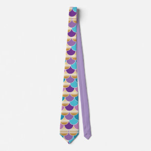 Elegant Blue & Purple Mermaid Scale Pattern Neck Tie