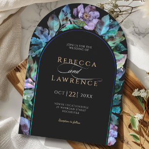 Elegant blue purple moody wedding arched invitation
