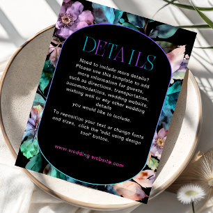 Elegant blue purple moody wedding details enclosure card