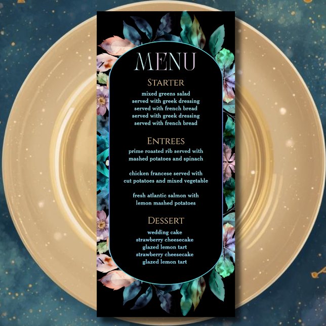 Elegant blue purple moody wedding menu (Creator Uploaded)