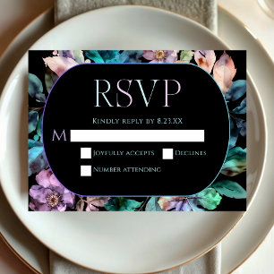 Elegant blue purple moody wedding RSVP card