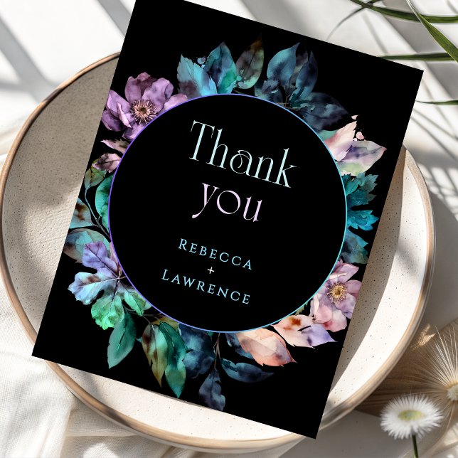 Elegant blue purple moody wedding thank you card (Creator Uploaded)