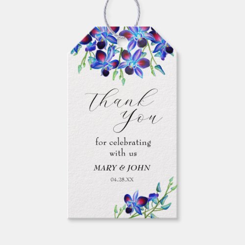 Elegant Blue Purple Orchids Wedding Thank You Gift Tags