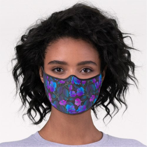 Elegant Blue Purple Pink Flowers Premium Face Mask