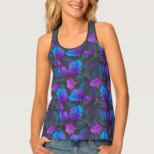 Elegant Blue Purple Pink Flowers Racerback Tank Top