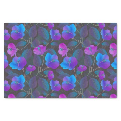Elegant Blue Purple Pink Flowers Tissue Paper