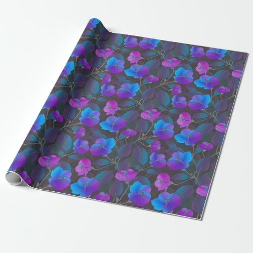 Elegant Blue Purple Pink Flowers Wrapping Paper