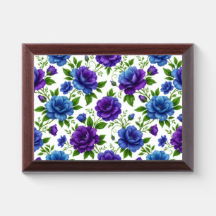Elegant Blue & Purple Rose Floral Pattern Award Plaque