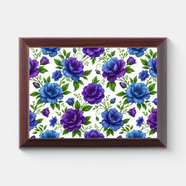 Elegant Blue & Purple Rose Floral Pattern Award Plaque (Horizontal)