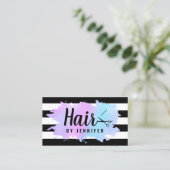 Elegant blue & purple scissors hairstylist business card (Standing Front)