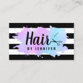 Elegant blue & purple scissors hairstylist business card (Front)