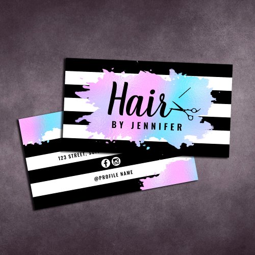 Elegant blue  purple scissors hairstylist business card