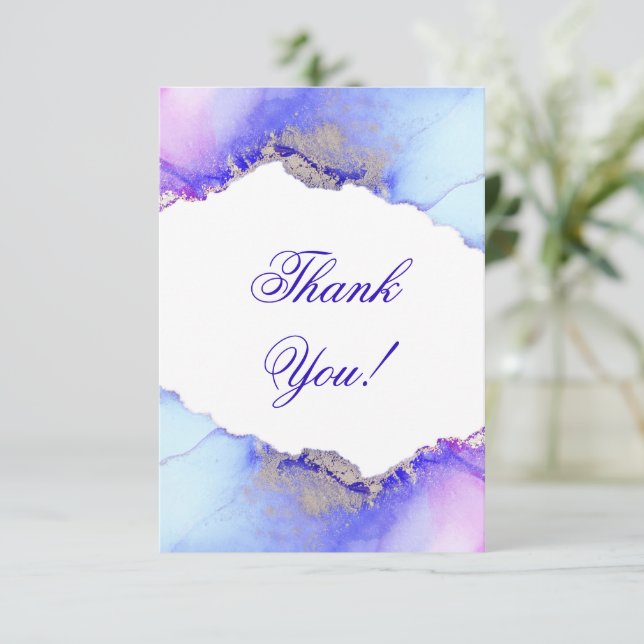 Elegant Blue Purple Silver Wedding Thank You Card (Standing Front)