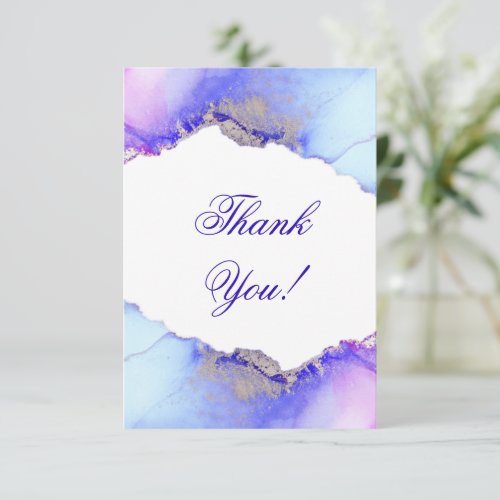 Elegant Blue Purple Silver Wedding Thank You Card