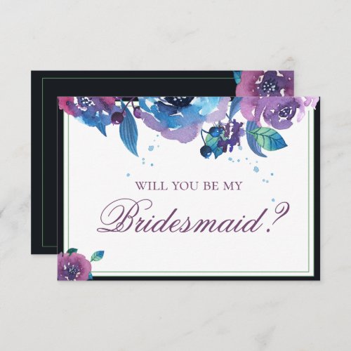 Elegant Blue Purple Twilight Floral Bridesmaid Invitation