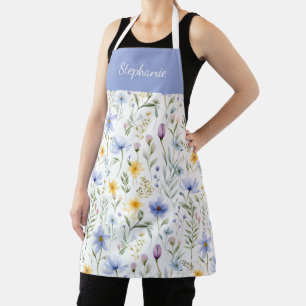 Elegant Blue Purple Watercolor Wildflower  Apron