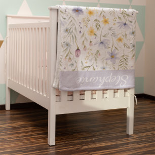 Elegant Blue Purple Watercolor Wildflower  Baby Blanket