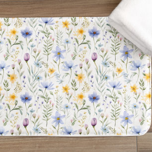 Elegant Blue Purple Watercolor Wildflower  Bath Mat