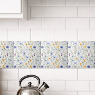 Elegant Blue Purple Watercolor Wildflower  Ceramic Tile