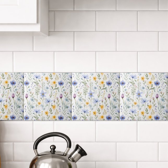 Elegant Blue Purple Watercolor Wildflower  Ceramic Tile (Creator Uploaded)