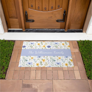 Elegant Blue Purple Watercolor Wildflower Doormat
