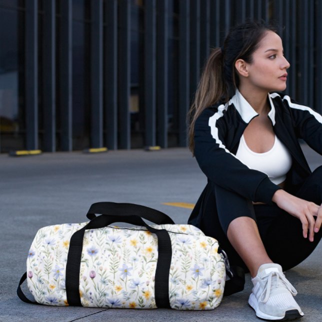 Elegant Blue Purple Watercolor Wildflower  Duffle Bag (Creator Uploaded)