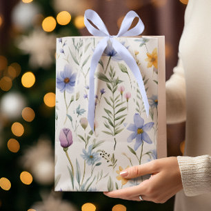Elegant Blue Purple Watercolor Wildflower Medium Gift Bag