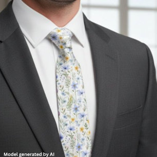 Elegant Blue Purple Watercolor Wildflower Neck Tie