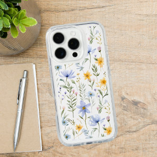 Elegant Blue Purple Watercolor Wildflower iPhone 16 Pro Case
