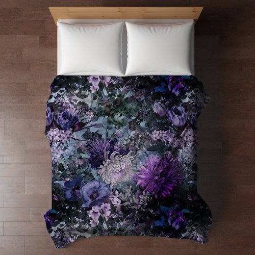 Elegant blue purples floral duvet cover