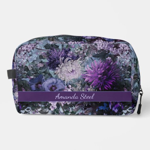 Elegant blue purples floral monogrammed dopp kit