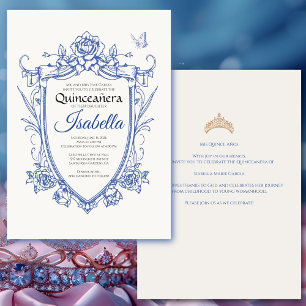 Elegant Blue Quinceanera 15th Birthday Invitation