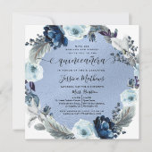 Elegant Blue Quinceañera, Floral, Blue Foil,Agate  Invitation (Front)